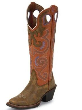 TONY LAMA Women's Western Cowgirl Boots Square Toe Leather 8B, Bronze Moreno